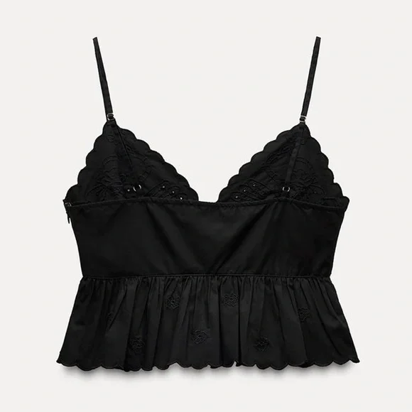 Zara Embroidered Black Lace Cami Top - Picture 3 of 9